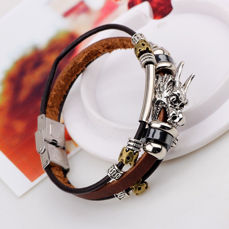 Kirykle Women Leather Bracelet 2022 Tibetan silver men leather Bracelet Vintage Faucet Leather Bracelet Jewelry