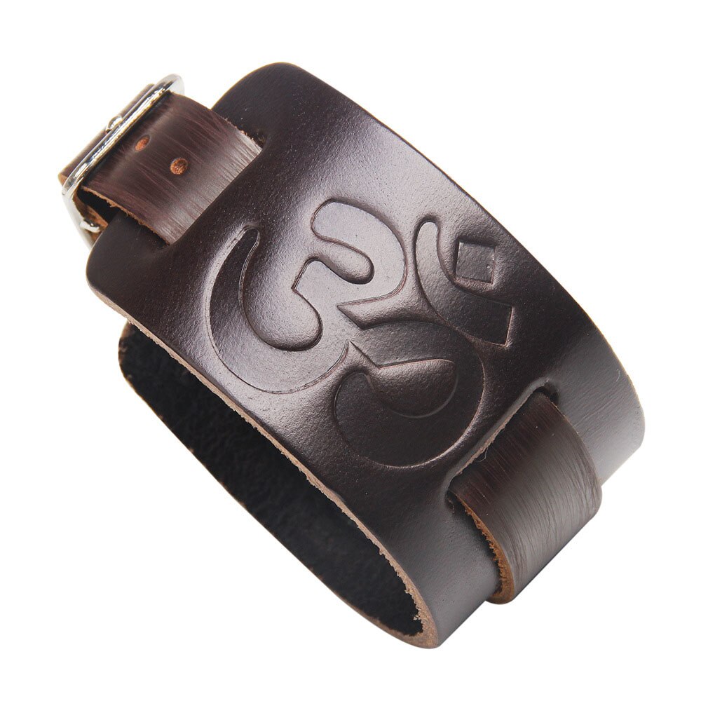 Kirykle Male Black Brown Goshawk Head Leather Bracelet Men Vintage Imprint Wide Bracelets Bangles Punk Rock Style Jewelry