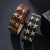 Kirykle Punk Bracelet for Women Men Brown Black Wide Cowhide Bracelet Hip Hop Style Double Layer Bracelet Charm Mens Jewlery