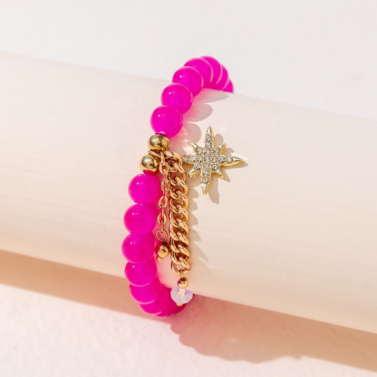Kirykle Simple Star Pendant Bracelet for Women Rose Crystal Beads Bracelet Femininity Versatile Handmade Crystal Beaded Gift