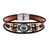 Kirykle Punk Turkish Evil Eye Stainless Steel Bend Multilayer Leather Bracelet Man Woman Charm Flower Jewelry Bangle Bijouterie