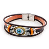 Kirykle Punk Turkish Evil Eye Stainless Steel Bend Multilayer Leather Bracelet Man Woman Charm Flower Jewelry Bangle Bijouterie