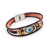 Kirykle Punk Turkish Evil Eye Stainless Steel Bend Multilayer Leather Bracelet Man Woman Charm Flower Jewelry Bangle Bijouterie