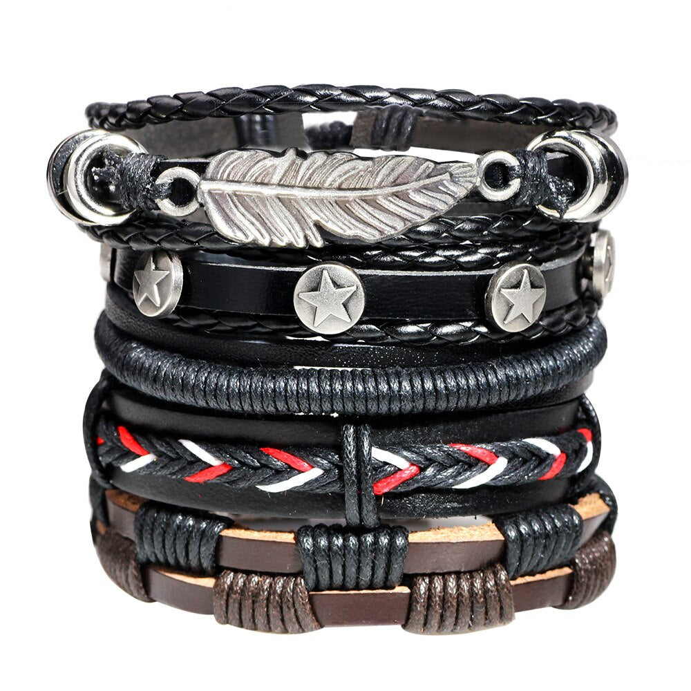 Kirykle Vintage Multiple Charm Bracelets Set For Men Woman Wristbands Leaf Leather Bracelet Bangles 2022 Party Jewelry