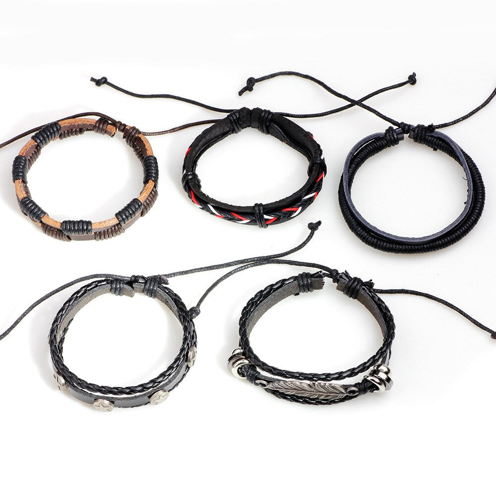 Kirykle Vintage Multiple Charm Bracelets Set For Men Woman Wristbands Leaf Leather Bracelet Bangles 2022 Party Jewelry