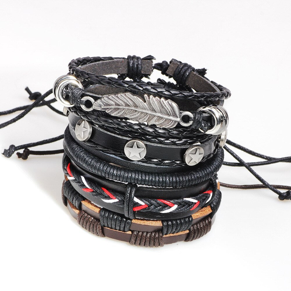 Kirykle Vintage Multiple Charm Bracelets Set For Men Woman Wristbands Leaf Leather Bracelet Bangles 2022 Party Jewelry