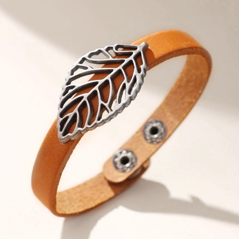 Kirykle Women Bracelet Leather Bracelets for men 2022 Creative Leaf Three-dimensional Bracelet Charm Bracelet Female Jewelry