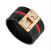 Kirykle Women Cuff Leather Bracelets Red Green Ribbon Bangles Simple Steel Lock Design Wide Charm Bracelets Punk Female Jewelry