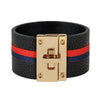 Kirykle Women Cuff Leather Bracelets Red Green Ribbon Bangles Simple Steel Lock Design Wide Charm Bracelets Punk Female Jewelry