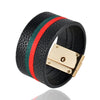 Kirykle Women Cuff Leather Bracelets Red Green Ribbon Bangles Simple Steel Lock Design Wide Charm Bracelets Punk Female Jewelry