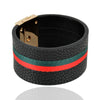 Kirykle Women Cuff Leather Bracelets Red Green Ribbon Bangles Simple Steel Lock Design Wide Charm Bracelets Punk Female Jewelry