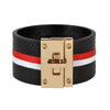Kirykle Women Cuff Leather Bracelets Red Green Ribbon Bangles Simple Steel Lock Design Wide Charm Bracelets Punk Female Jewelry