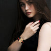 Kirykle Women Cuff Leather Bracelets Red Green Ribbon Bangles Simple Steel Lock Design Wide Charm Bracelets Punk Female Jewelry