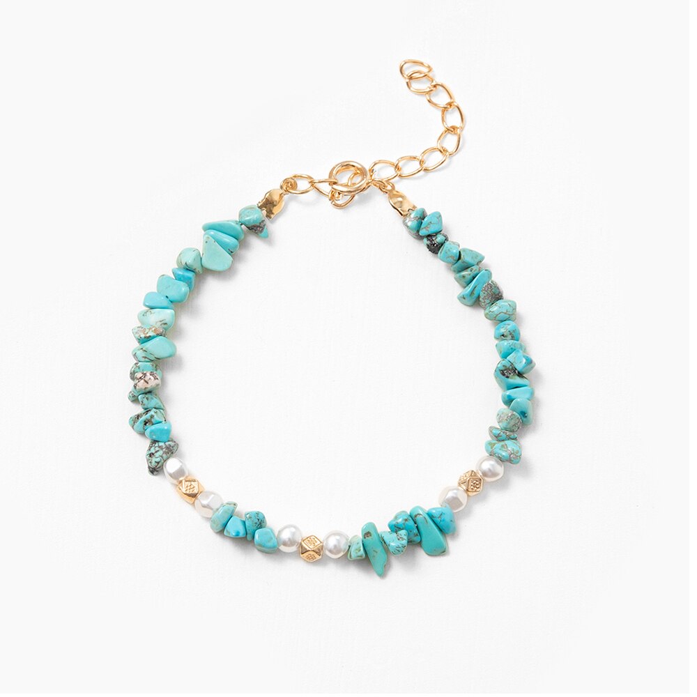 Kirykle Women Turquoise Bracelet Natural Stone Beads Hand Strings Bohemian Style Beach Party Accessory Friendships Jewelry Gift