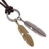 Kirykle collares necklaces pendants Cool Rock Feathers Pendant Genuine Leather Long Chain Necklace Vintage Design Men Neckla
