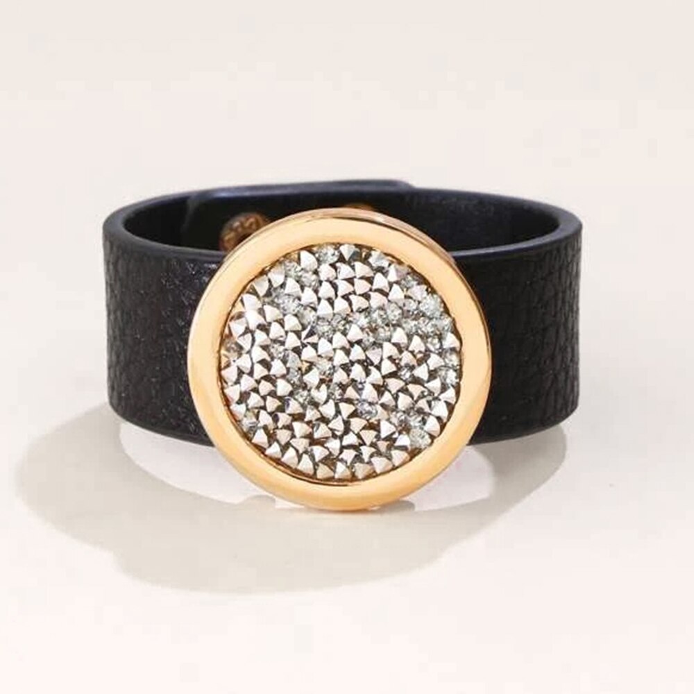 Kirykle women bracelet rhinestone Charm Leather Bracelets For Women 2022 Trendy Cuff Wide Wrap Bracelet Female Jewelry