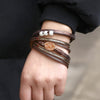 KirykleVintage Stone Crystal Charm Bracelets Bangle For Woman Men Female Handmade Multilayer Leather Wristband Bracele