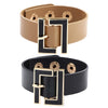 Kiryklle 2022 Bangle Wide Leather Bracelet for Women Black Geometric Metal Bracelet Wrap Charm Jewelry Femme Gift