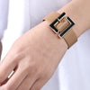 Kiryklle 2022 Bangle Wide Leather Bracelet for Women Black Geometric Metal Bracelet Wrap Charm Jewelry Femme Gift