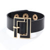 Kiryklle 2022 Bangle Wide Leather Bracelet for Women Black Geometric Metal Bracelet Wrap Charm Jewelry Femme Gift