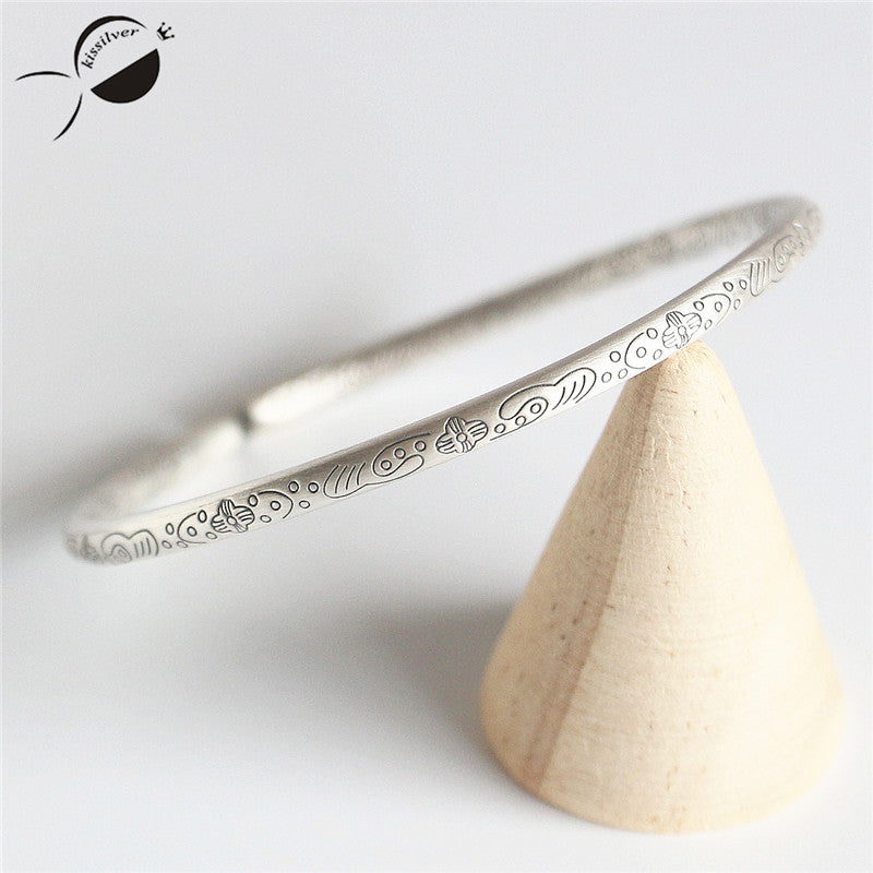 women S990 Thai Silver bracelet retro totem carved opening female vintage style Silver bracelet bangles Fine jewelry