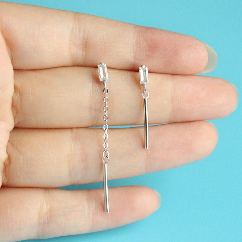 KissilverS925 silver, rectangular zircon, asymmetrical stud earrings, female fashion, geometry, simplicity, European and America