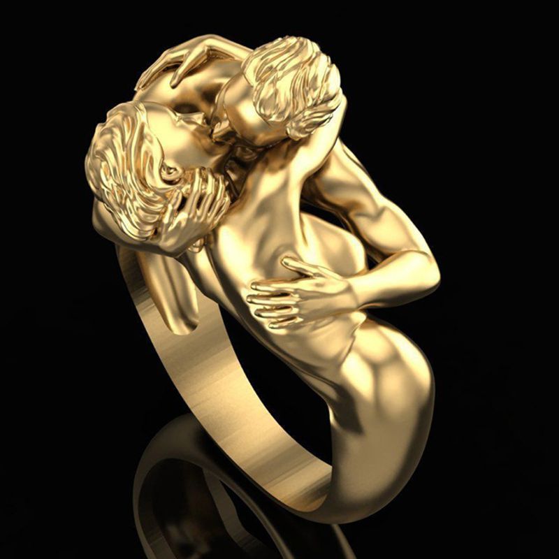 Kissing Lovers Golden Ring Fall In Love For Men Women Couple Ring Adam Eve Bands