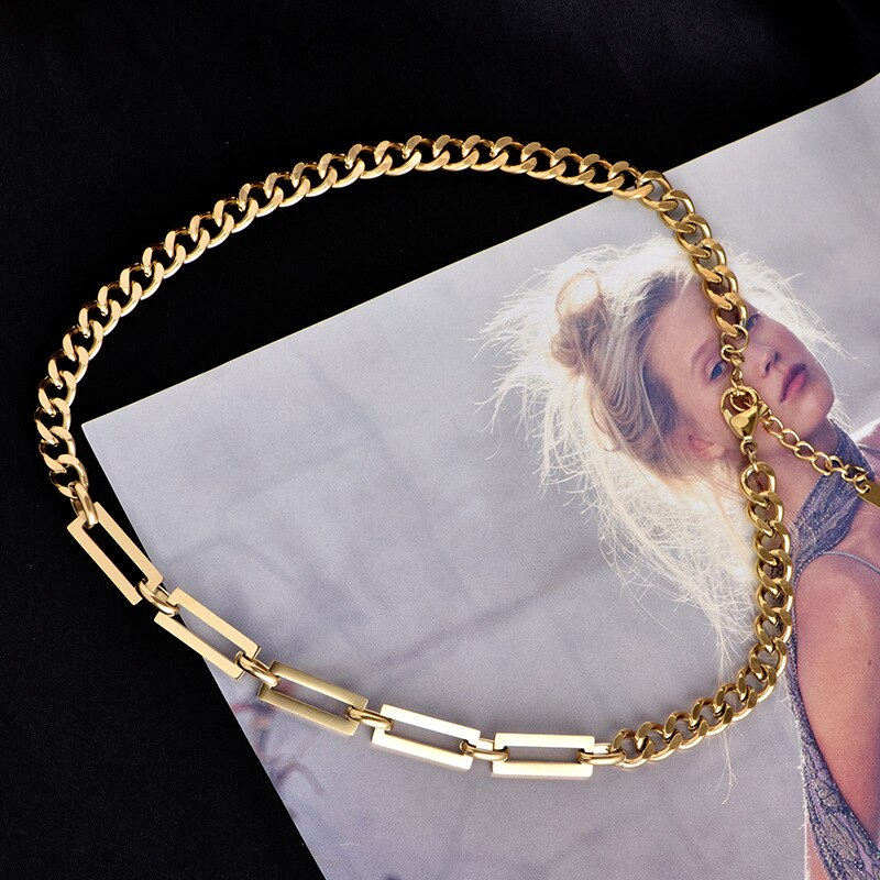 Koaem cuban link chain Necklace Hip-Hop Gold Silver Color Chunky Choker Necklaces Asymmetric Splice Jewelry Party