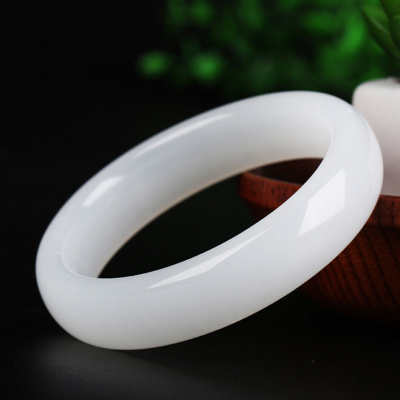 Fine Jewelry 100%Chinese Fashion Fine Beautiful Hand-carved White Jade Bangle Bracelet 60mm