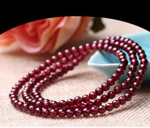 Fine Jewelry 100% Natural Wine Red Garnet Women Best Gift Beads Link Chain Bracelet 6MM
