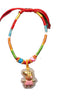 Fine Jewelry 24K Gold Inlaid Hetian Jade Pigs Cartoon Pendants Rainbow Rope Bracelet