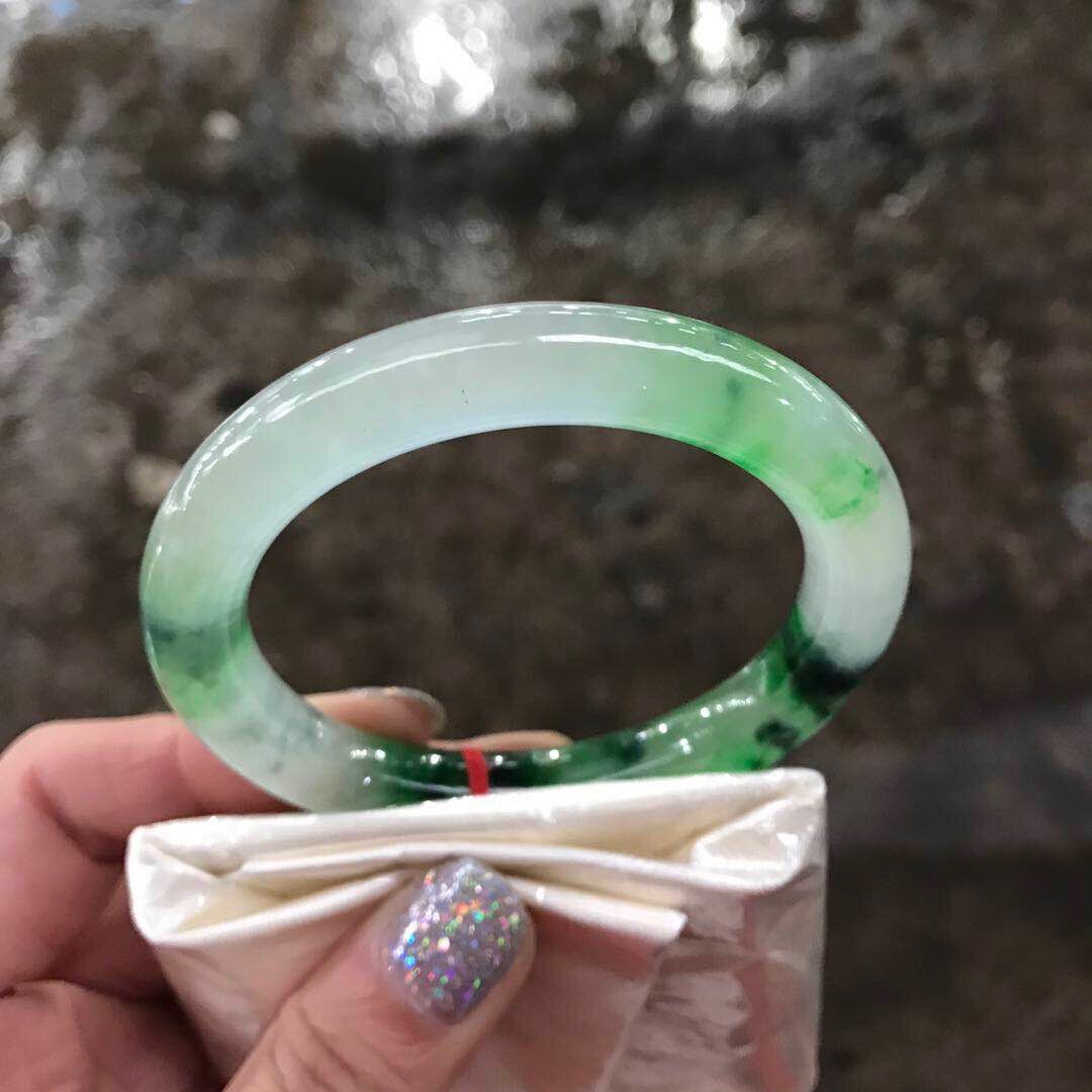 Fine Jewelry 55.5mm Certified (Grade A)100% Natural Green Jadeite JADE Bracelet Bangle