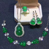 Fine Jewelry 925 Silver Inlaid Natural Red Jade Gemstone Pendant Necklace Ring Bracelet Earring Set Gifts