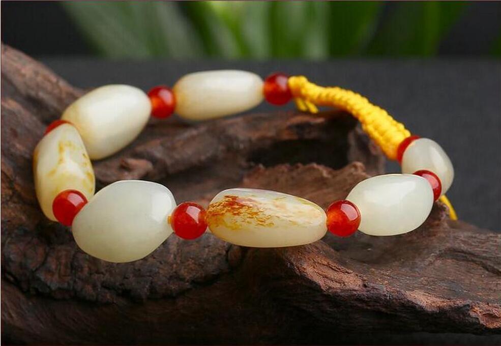 Fine Jewelry CHINA Manual Hetian Jade Bracelet Stone Beads Anklets Jade Seed Material