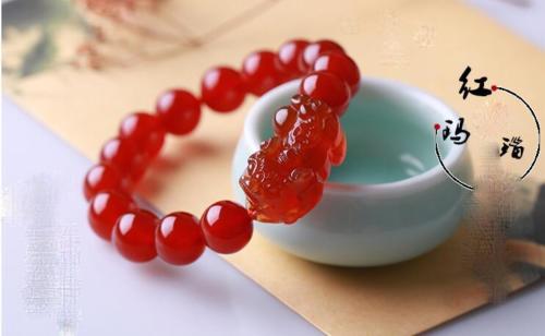 Fine Jewelry CHINESE Red Jade PIXIU Round Gemstone Beads Stretchable Feng Shui Bracelet