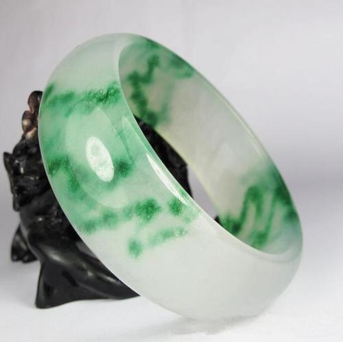 Fine Jewelry Certified Natural Beautiful White Green Jade Bangle Bracelet Handmade