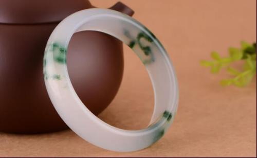Fine Jewelry Certified Natural Beautiful White Green Jade Bangle Bracelet Handmade