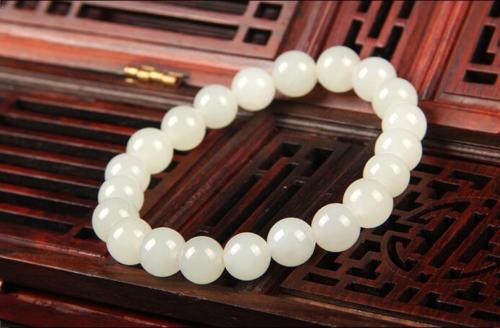 Fine Jewelry China Fashion Natural White Jade Manual Grinding Beads Bracelet Elastic Bracelet
