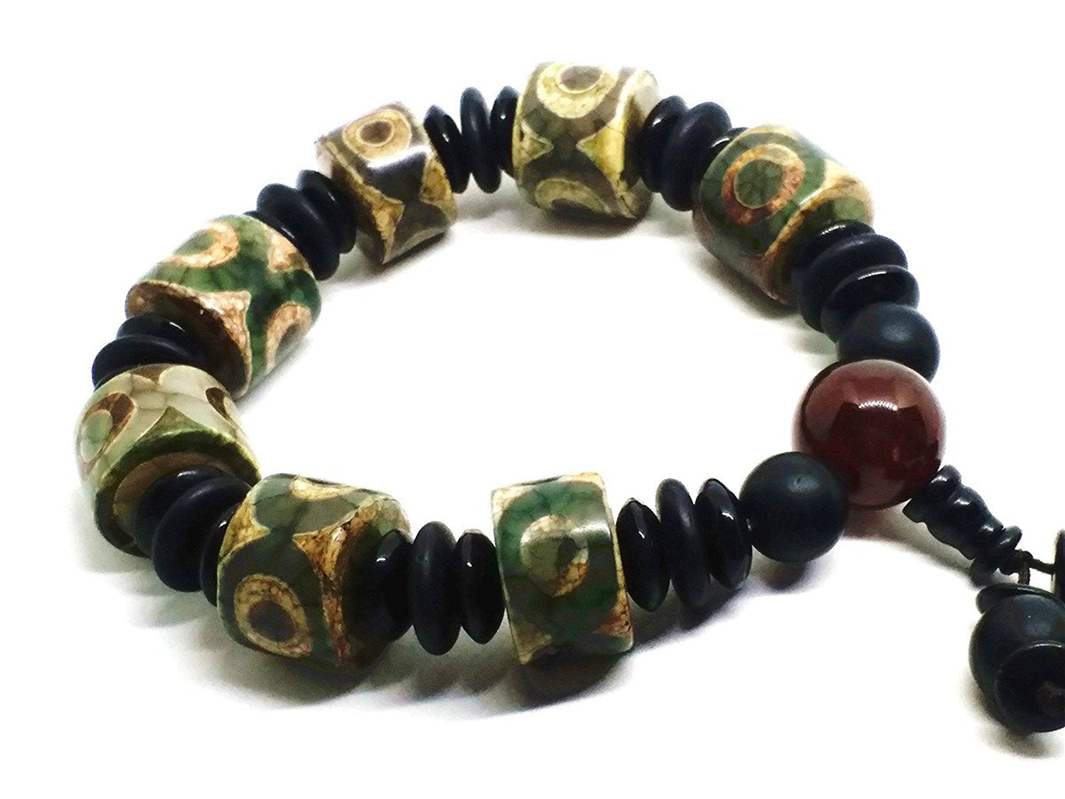 Fine Jewelry Retro Natural Old Beads Bracelet Mens Chalcedony Agate