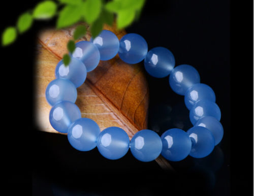 Fine Jewelry Unique Beautiful Blue Agate Bracelet Chalcedony Beads 10 Mm Elastic Bracelet