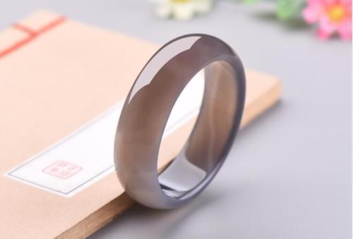 Fine Jewelry Unique Beautiful Genuine Natural Grey Agate Jade Bangle Bracelet