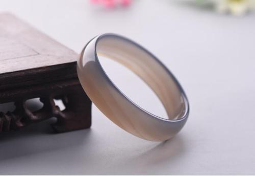 Fine Jewelry Unique Beautiful Genuine Natural Grey Agate Jade Bangle Bracelet