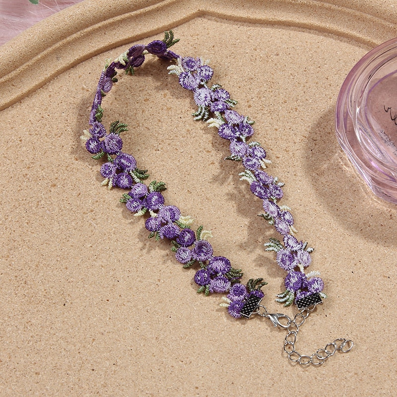 Korea Boho Flower Charms Chian Necklace Choker for Women Girl Harajuku Collars Cute Daisy Fabric Lace Jewelry