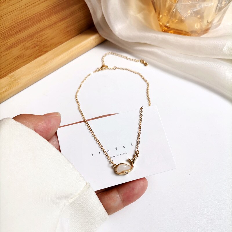 Korea Cute Whale Necklace for Women 2021 and Elegant Short Clavicle Chain Animal Jewelry Girl Party Birthday Necklace