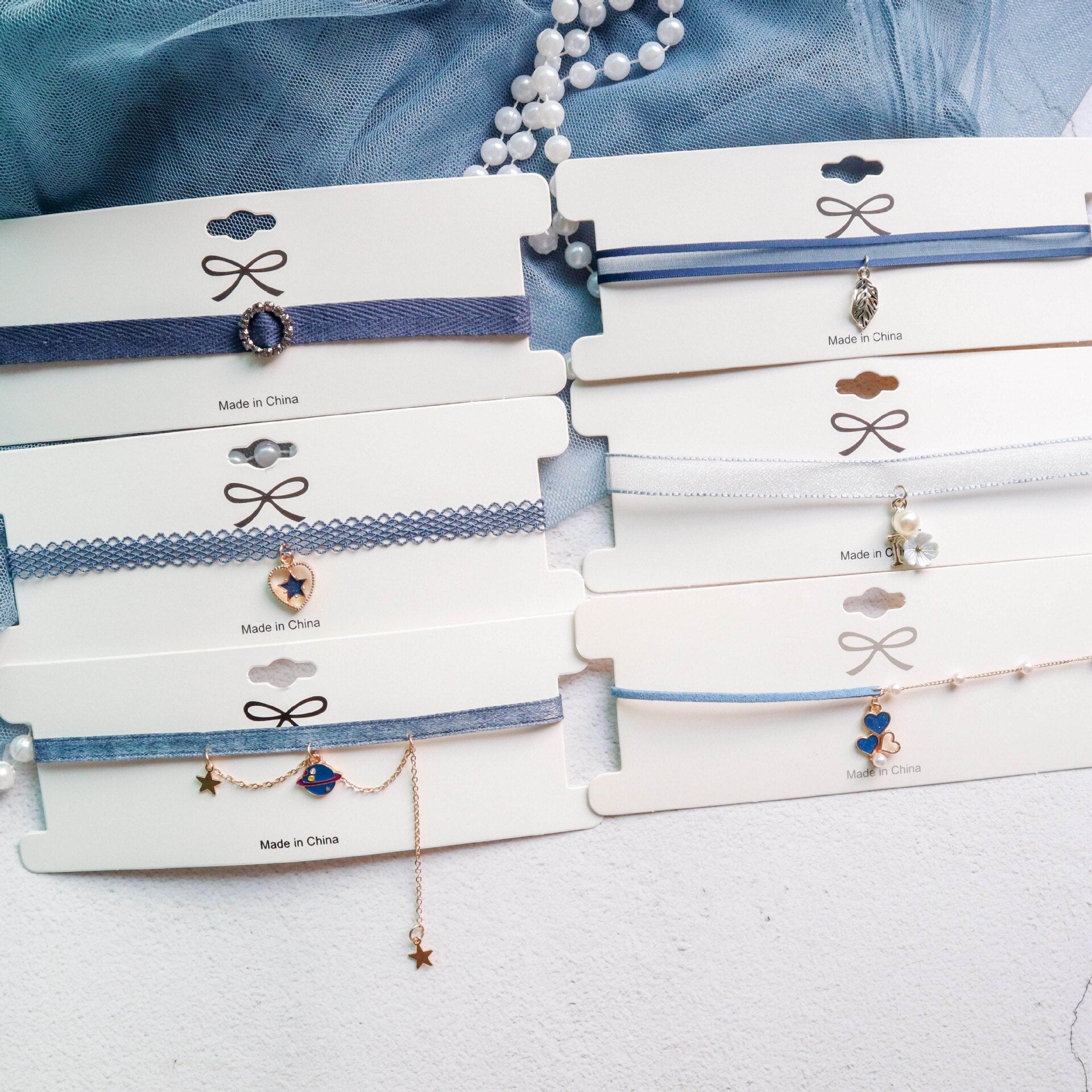 Korea Daisy Star Planet Pendant Necklace Female Simple Lace Fabric Girl Chokers Accessories Jewelry with Card