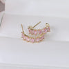 Korea Jewelry 14K Real Gold Plating AAA Pink Zircon Semicircle Simple Earrings Elegant Women's Daily Accessories