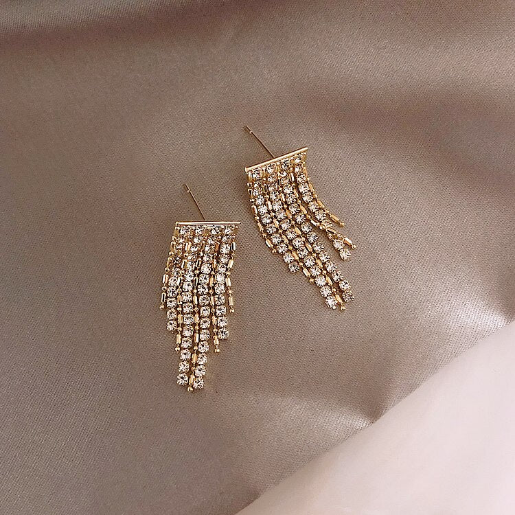 Korea Jewelry Elegant Elegant Tassel Earrings Shiny Crystal Party Earrings for women