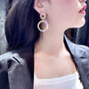 Korea Selling Jewelry  Double Pentagram Crystal Pearl Earrings Elegant Women Bar Party Accessories