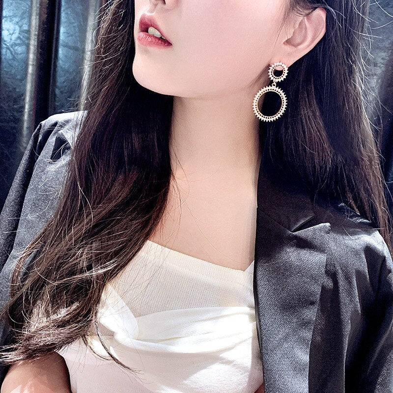 Korea Selling Jewelry  Double Pentagram Crystal Pearl Earrings Elegant Women Bar Party Accessories