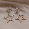 Korea Selling Jewelry  Double Pentagram Crystal Pearl Earrings Elegant Women Bar Party Accessories